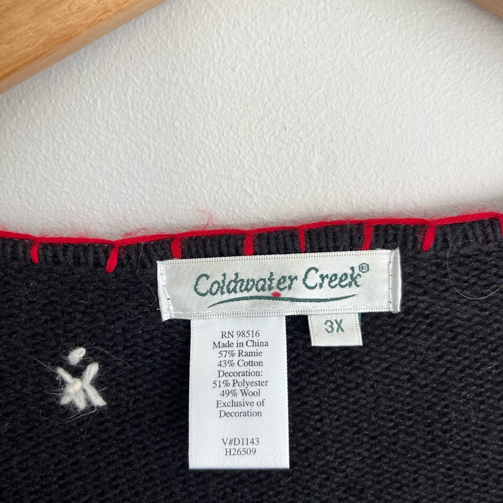 Coldwater Creek Black V-Neck Winter Motif Gloves Hats Mittens Zip Cardigan 3X - Picture 3 of 10
